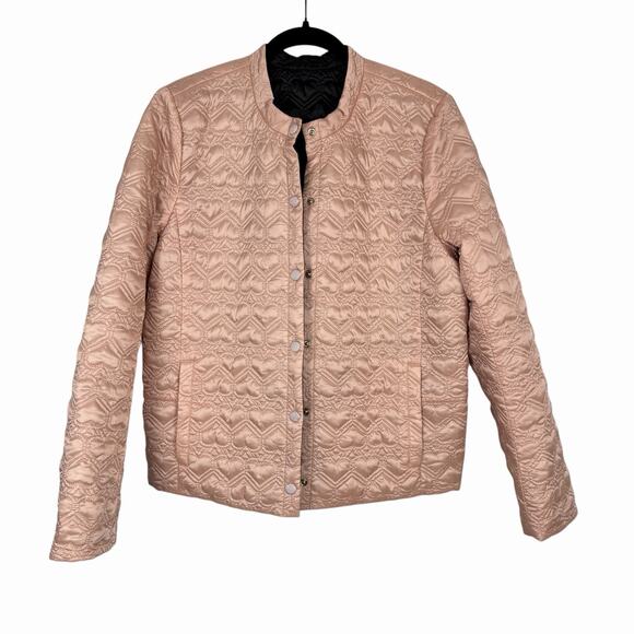 KATE SPADE Reversible Quilted Heart Satin Black Pink Ruffle Hem Jacket Coat M - Picture 11 of 16